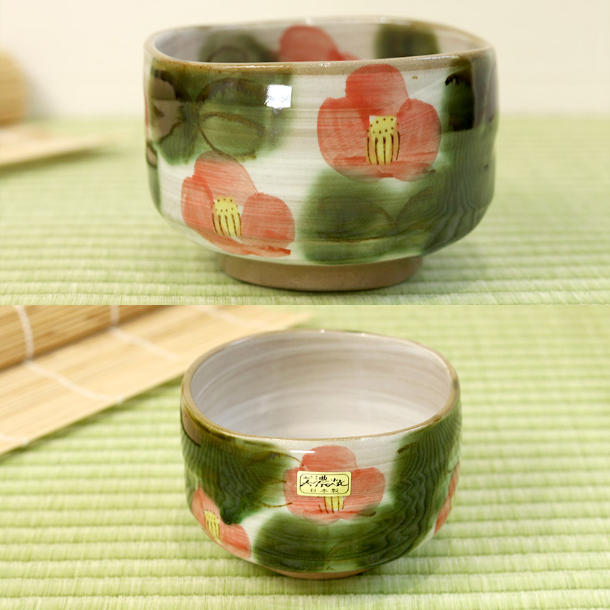 美濃焼 茶道具セット 椿 3点セット 茶筅 百本立 抹茶椀 茶杓 竹 陶器