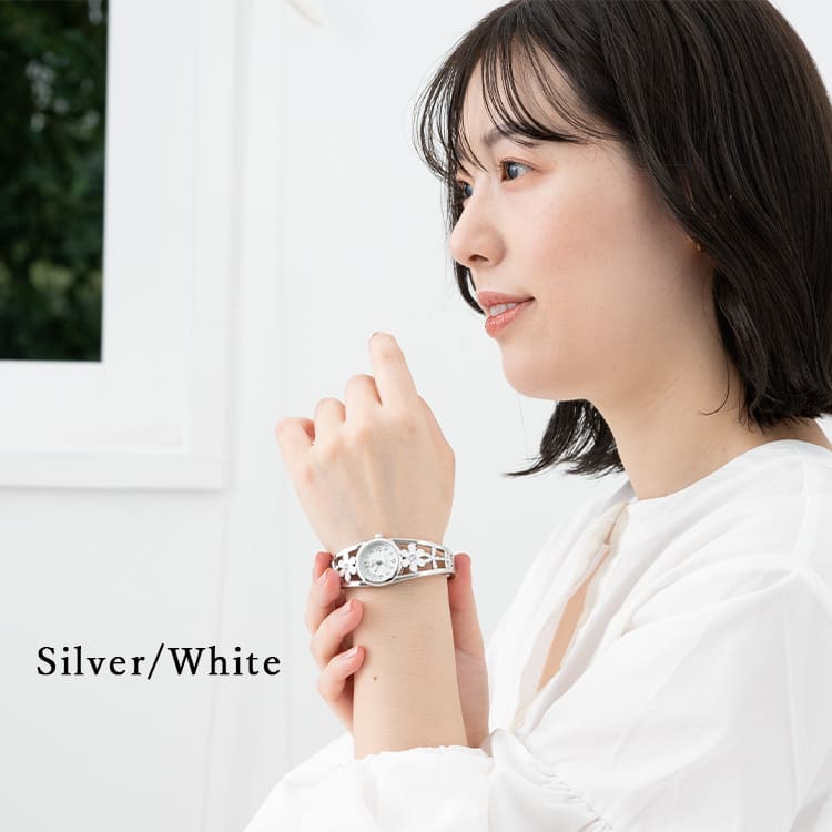 腕時計 レディース ニッケルフリー 花 型抜き バングル 金属アレルギー