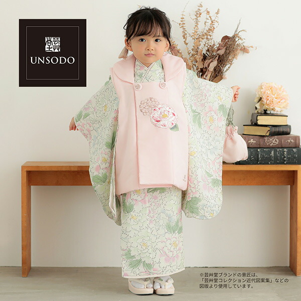 602ag22□七五三 三歳 女児 着物&被布&長襦袢 絞染め 花車□美品