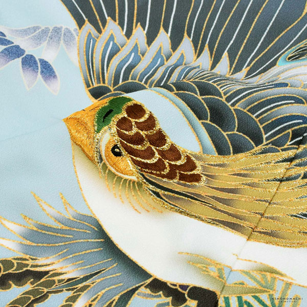 七五三 着物 男の子 5歳 羽織袴セット「水色 鷹に波、笹」フルセット 5