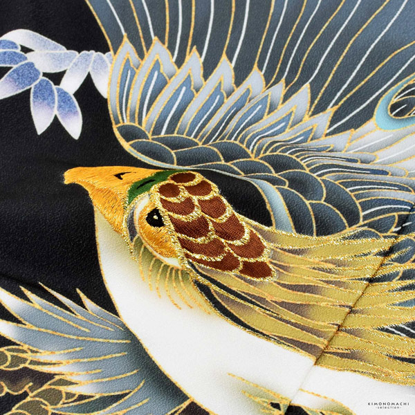 七五三 着物 男の子 5歳 羽織袴セット「黒 鷹に波、笹」フルセット 5歳