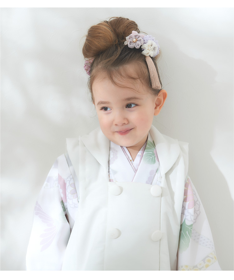 七五三 着物 3歳 被布セット 女の子 KOHARU 白 ホワイト 白の着物 白の