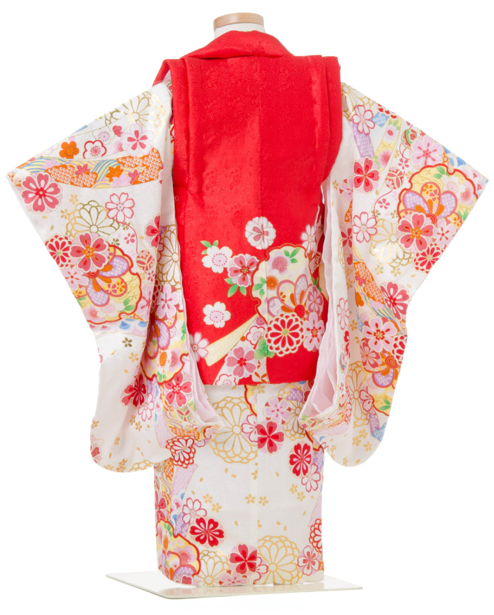 七五三 着物 3歳 被布セット 正絹 女の子 京都花ひめ 花車3 クリーム色