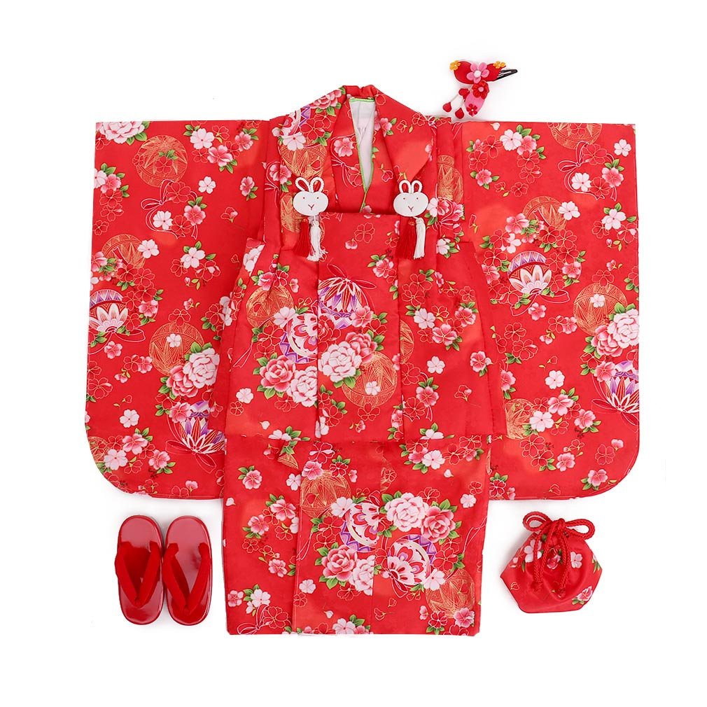 Kisste（キステ） 七五三 着物 3歳 女の子 被布 セット 7点 鞠 薔薇
