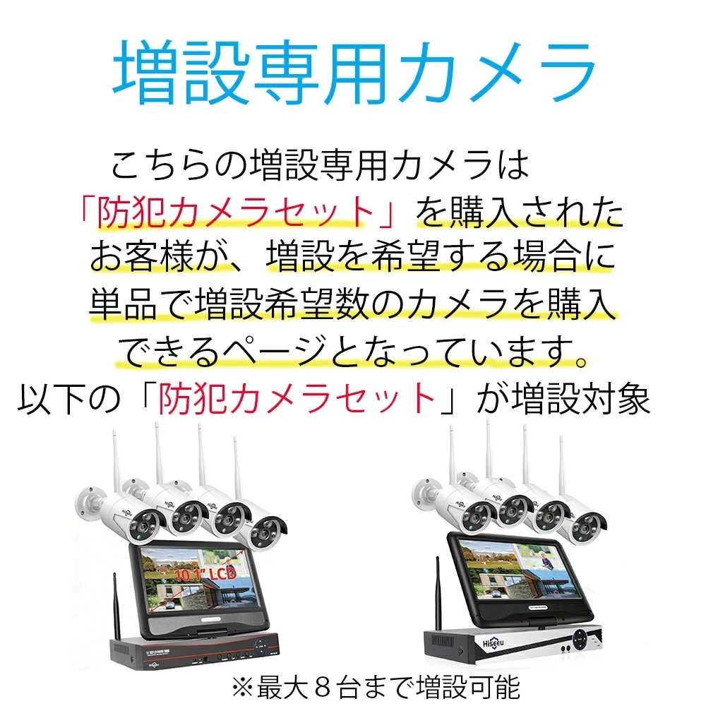 Hiseeu製増設可能NVR】300画素 防犯カメラ ネットワークカメラ 増設用