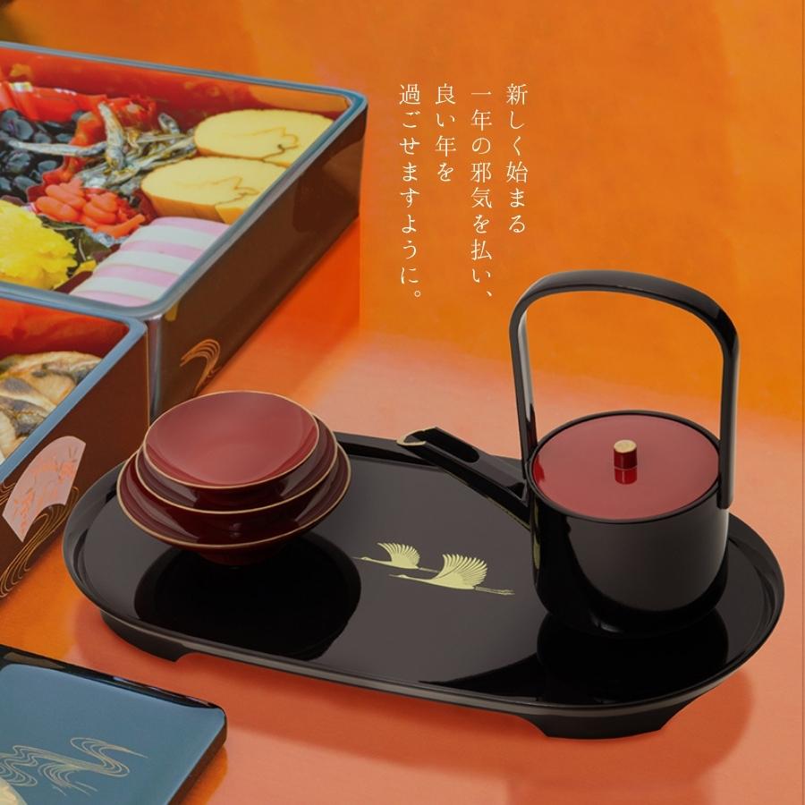 山中塗り 屠蘇器 鶴 縁起 盃 銚子 屠蘇台 セット 山中漆器 伝統工芸
