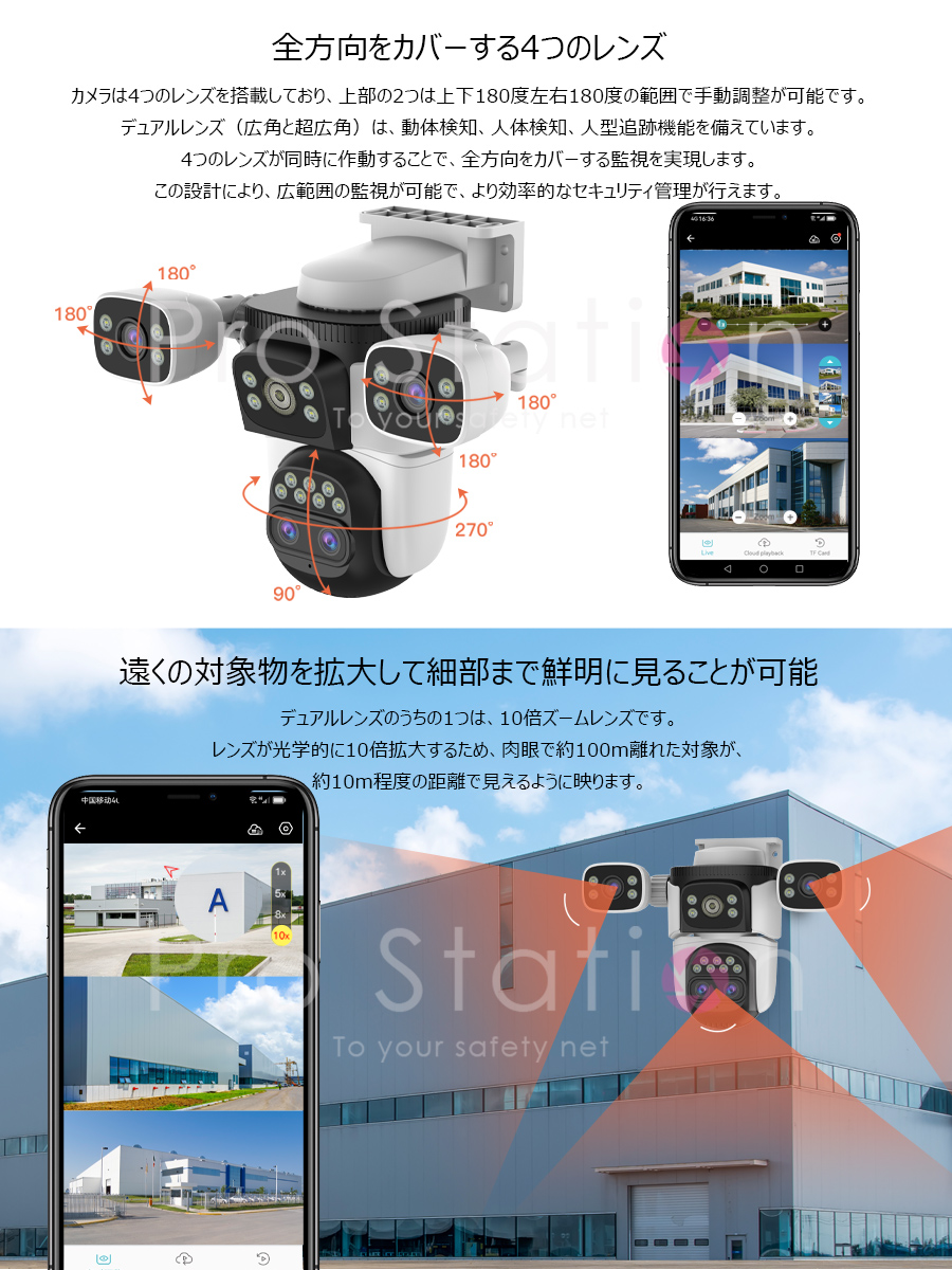 防犯カメラ CS621ZS ワイヤレス 4レンズ1台で3台分の役割 VStarcam 200