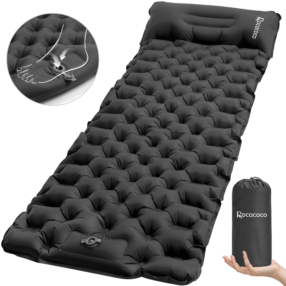 エアーマット 【1年間保証】10cm厚さ 広幅70cm キャンプマット 足踏み