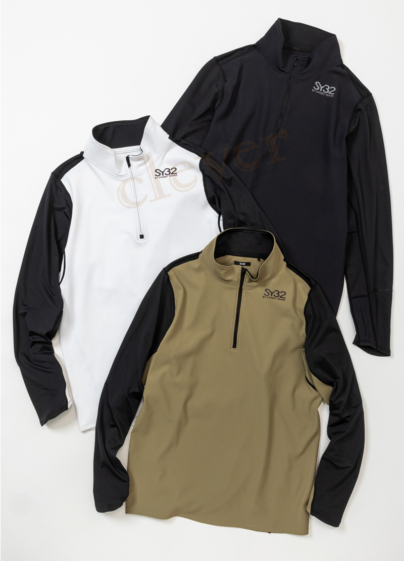 SY32 ゴルフ トップス ハーフジップシャツ メンズ ゴルフフエア 長袖