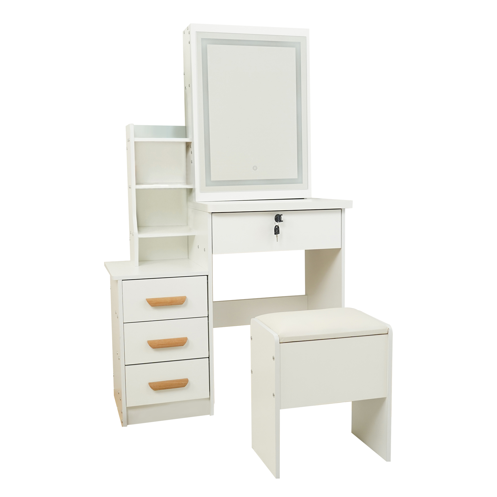 ドレッサー ライト付き テーブル デスク チェアセット 椅子付き 鍵付き