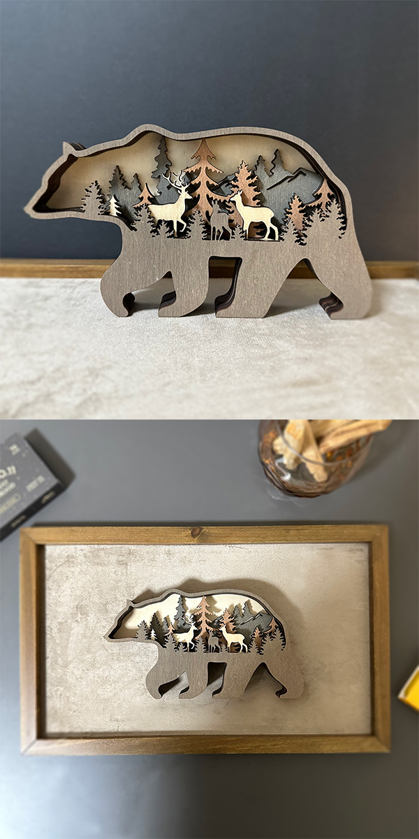 木製 動物の置物 多層彫り クマの置物 鹿 シカ 木彫りの熊 熊の置物