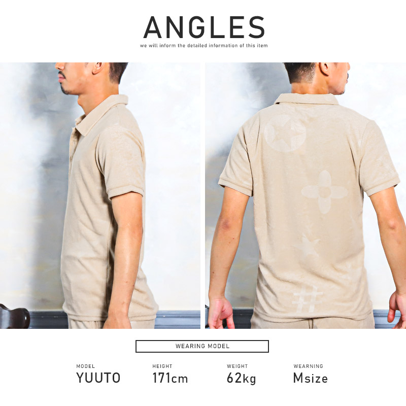 ポロシャツ メンズ 半袖 パイル素材 総柄 型押し POLO カットソー