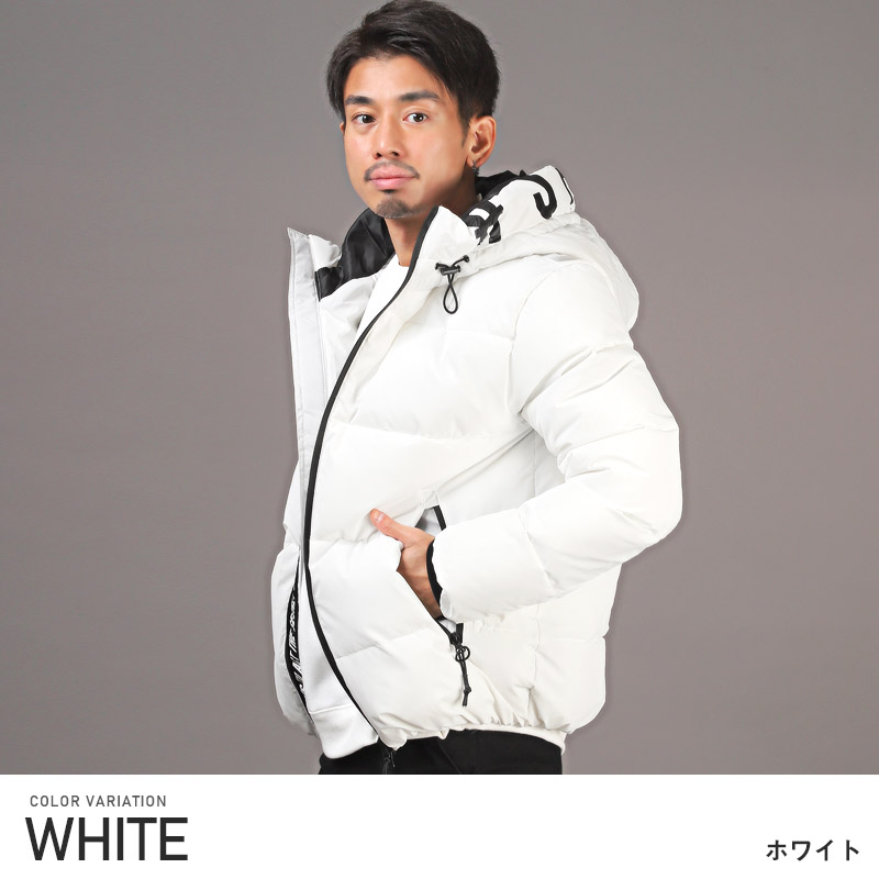 中綿ジャケット メンズ フードブルゾン ロゴ プリント ボリューム