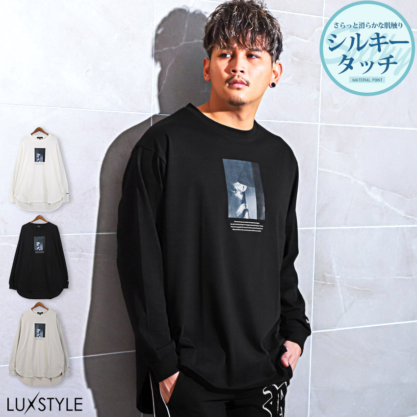 ロンT メンズ 長袖Tシャツ オーバーサイズ ロゴ フォト 刺繍 トップス