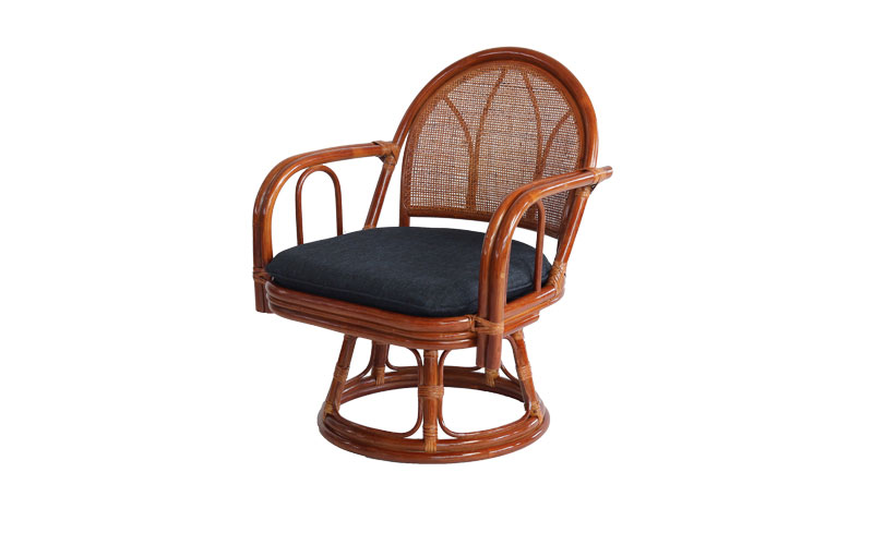 籐の椅子 回転チェア 座面高33cm パーソナルチェア ネイビー C611HR5