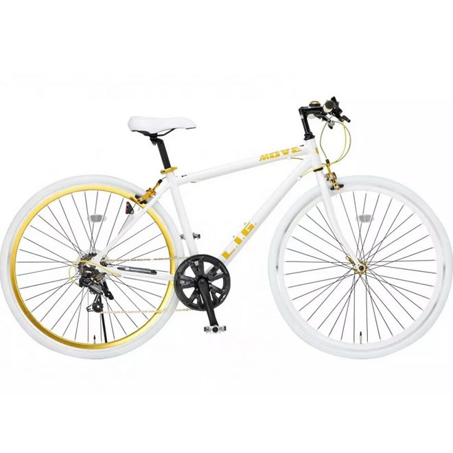 値下げ ホワイト クロスバイク アルミフレーム 自転車 ロックリング