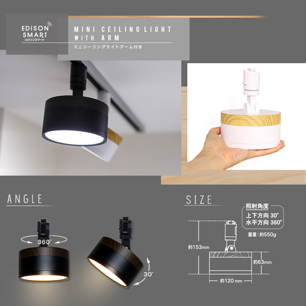 Edison Smart（エジソンスマート） ミニシーリングライト ウッド調