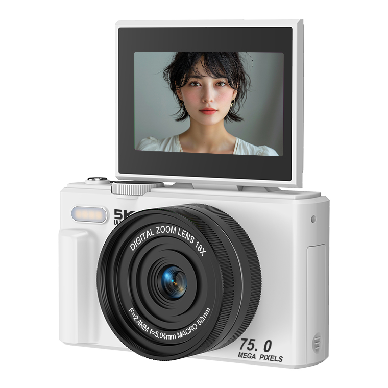 デジタルカメラ 5K 7500万画素 18倍ズーム 180°回転 オートフォーカス