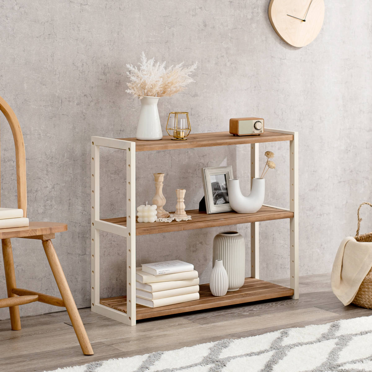 HAGiHARA（萩原） オープンラック 3段 木製 ディスプレイラック ウッド