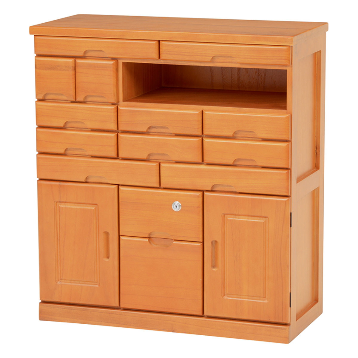 FAX台 電話台 幅70cm 多段引出し 鍵付き 天然木 完成品 （ チェスト 鍵