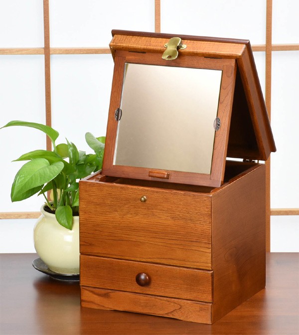 メーキャップミラー 木製 引出し付 あおい 幅24cm （ 国産 日本製