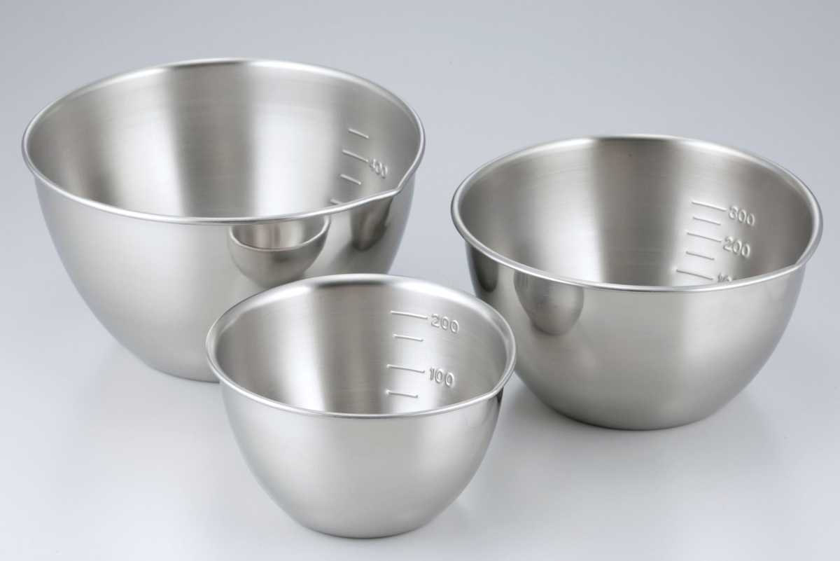 下村企販 ボウル 3点セット メモリ付き 注ぎ口付き ステンレス製 日本