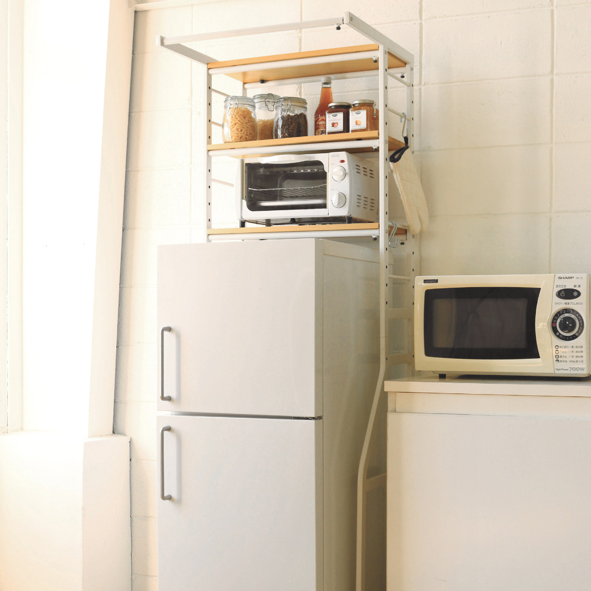 弘益 オープンラック 幅58〜78cm 伸縮可能 洗濯機上 冷蔵庫上 収納