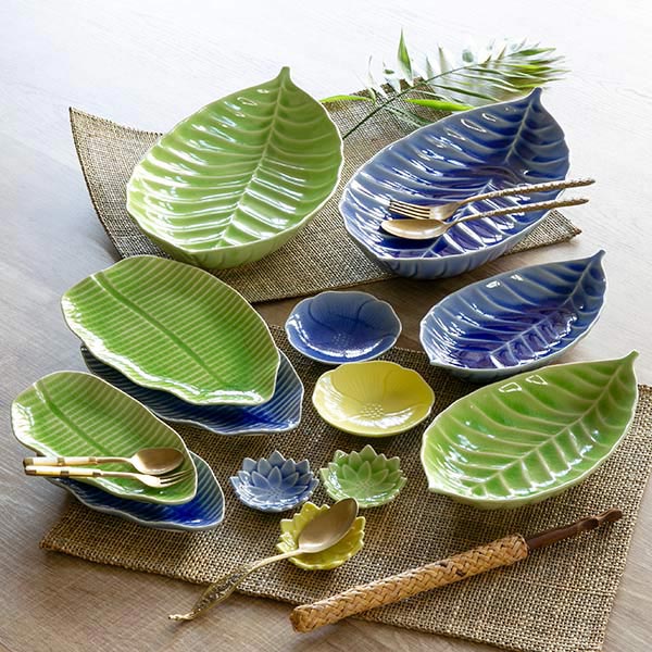 プレート S 16cm バナナリーフ 食器 陶器 同色3枚セット グリーン