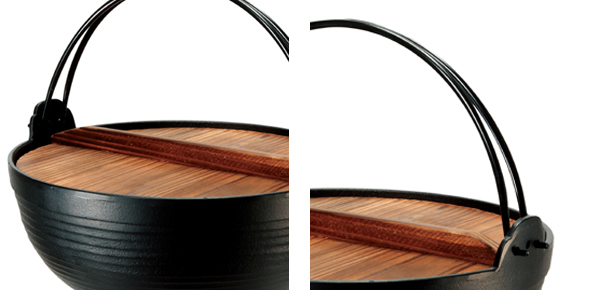 池永鉄工 囲炉裏鍋 南部鉄 割烹 丸鍋 30cm 木蓋付き IH対応 （ ガス火