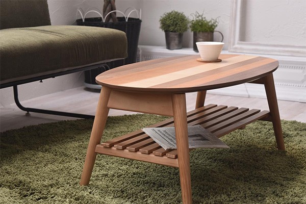 ローテーブル 座卓 突板寄木 YOGEAR 幅88cm オーバル （ テーブル