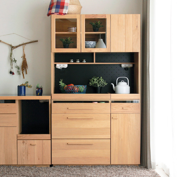 東馬（Tohma） 食器棚 北欧風 キッチンボード オーク材 幅105cm