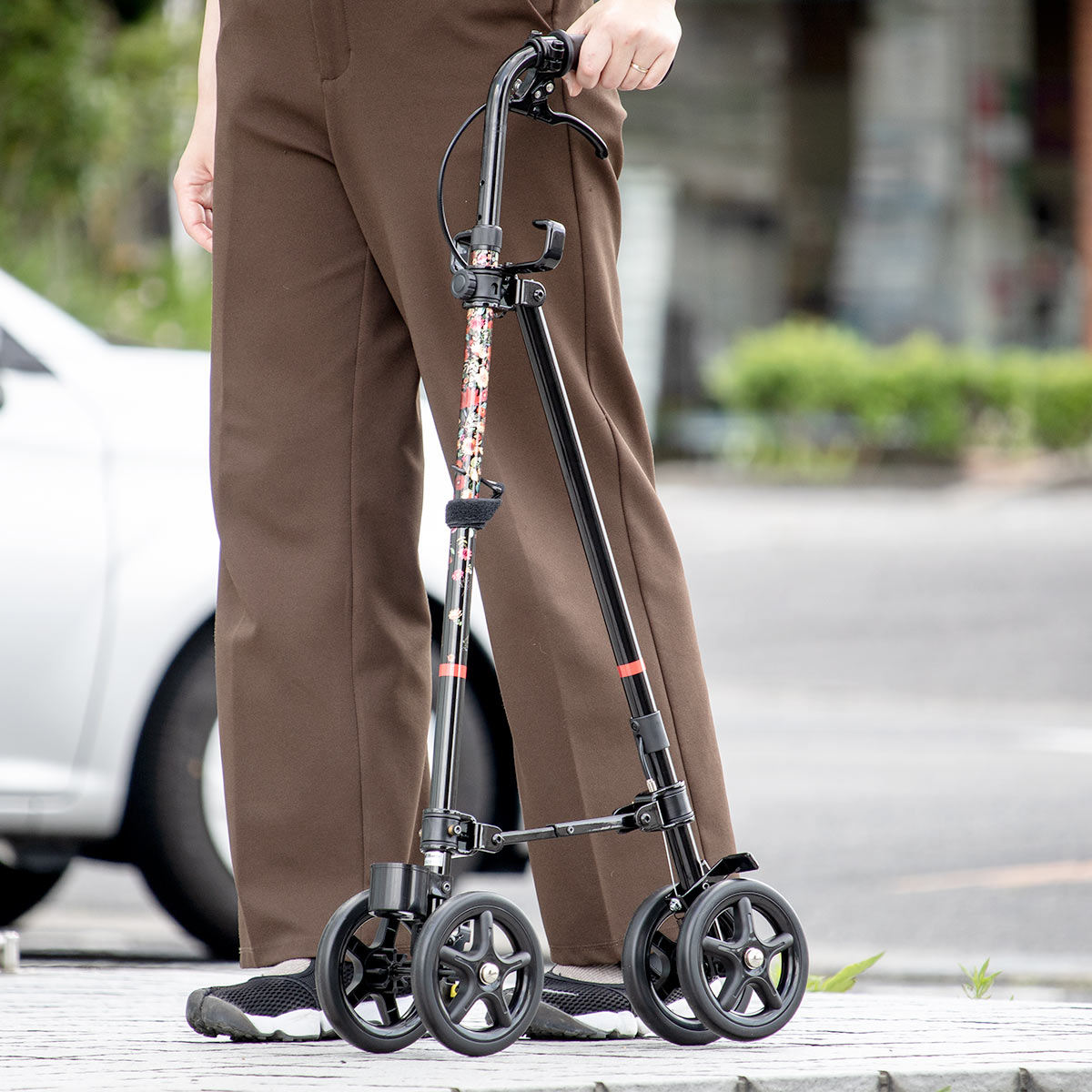 フジホーム 杖 ブーケ 車輪付き 高さ調節 ハンドレールステッキ 介護