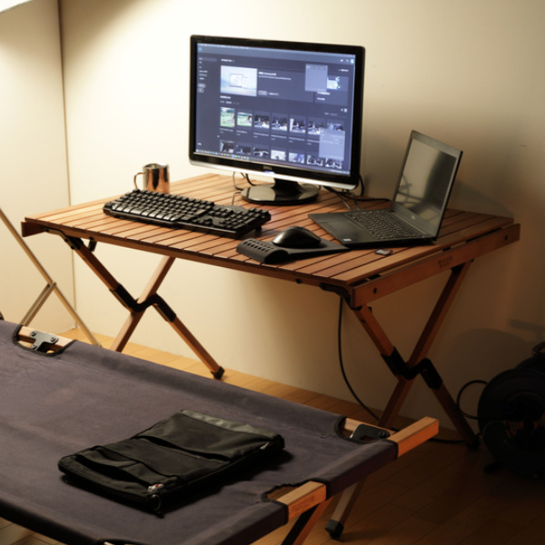 弘益 アウトドアテーブル 木製 幅100×奥行70×高さ60cm ウッドテーブル