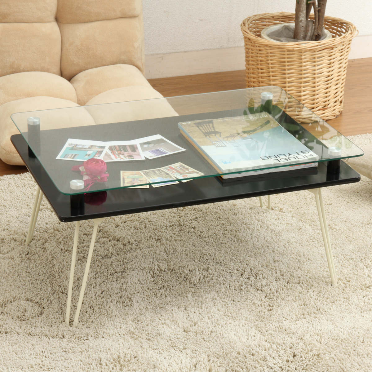 不二貿易（Fuji Boeki） ローテーブル 幅70cm ガラステーブル