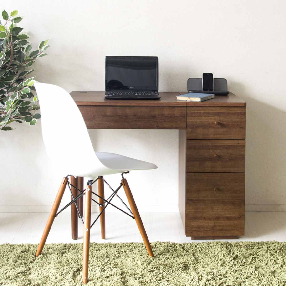 宮武製作所 デスクドレッサー 幅90cm ミラー コスメ収納 引き出し 木目