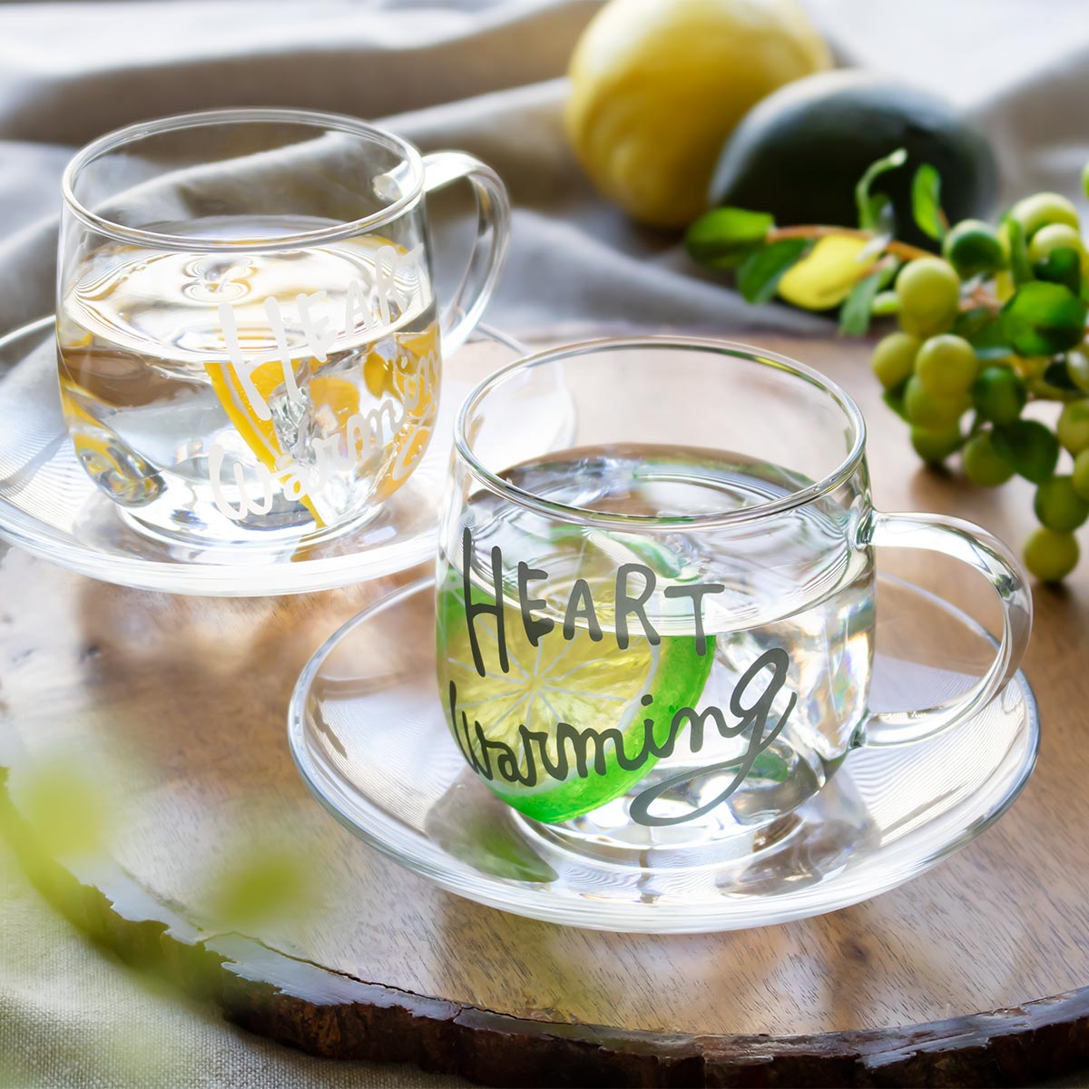 カップ＆ソーサー 250ml HEART Warming 耐熱ガラス 同色4個セット