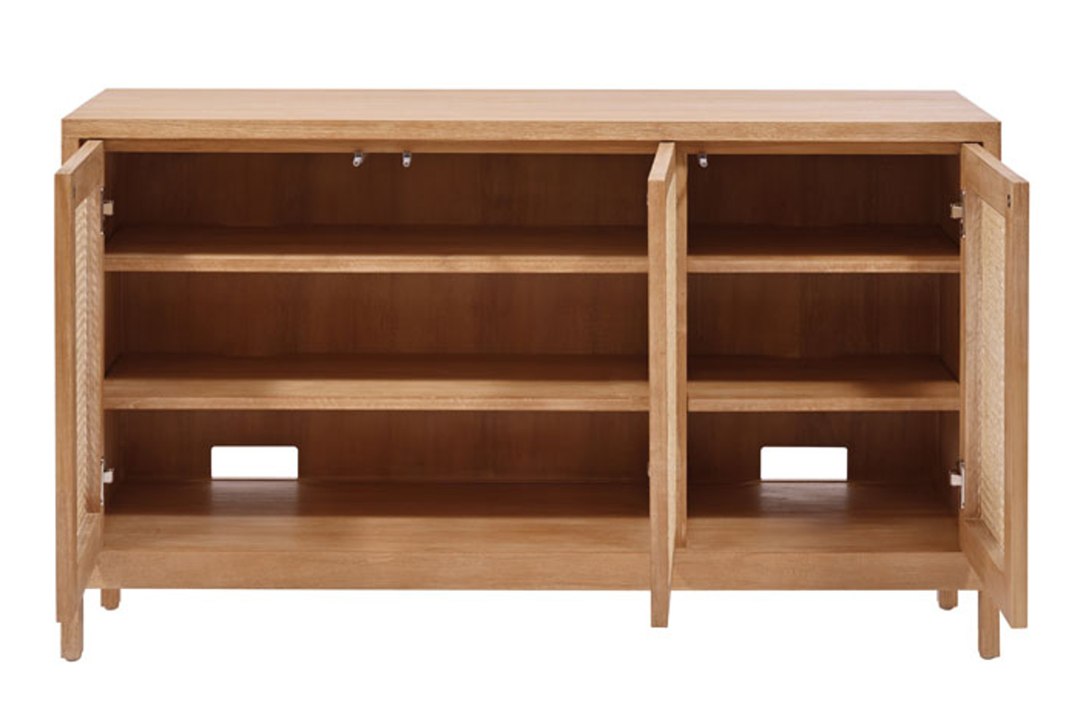 キャビネット ラタン チーク無垢材 KAGOME 120cm幅 （ 収納 棚 扉付き