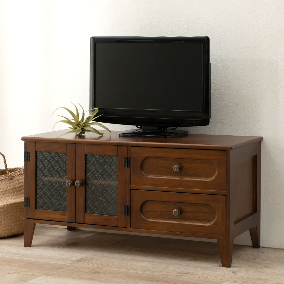 HAGiHARA（萩原） テレビ台 ローボード TV台 アンティーク調 ガラス扉