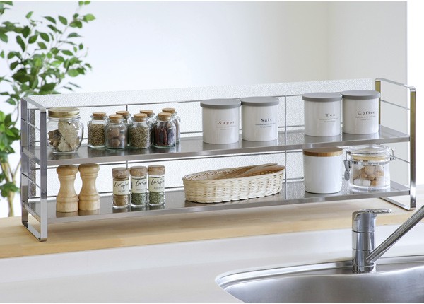 調味料ラック 幅90cm 隠せる ステンレス棚 カウンター上ラック