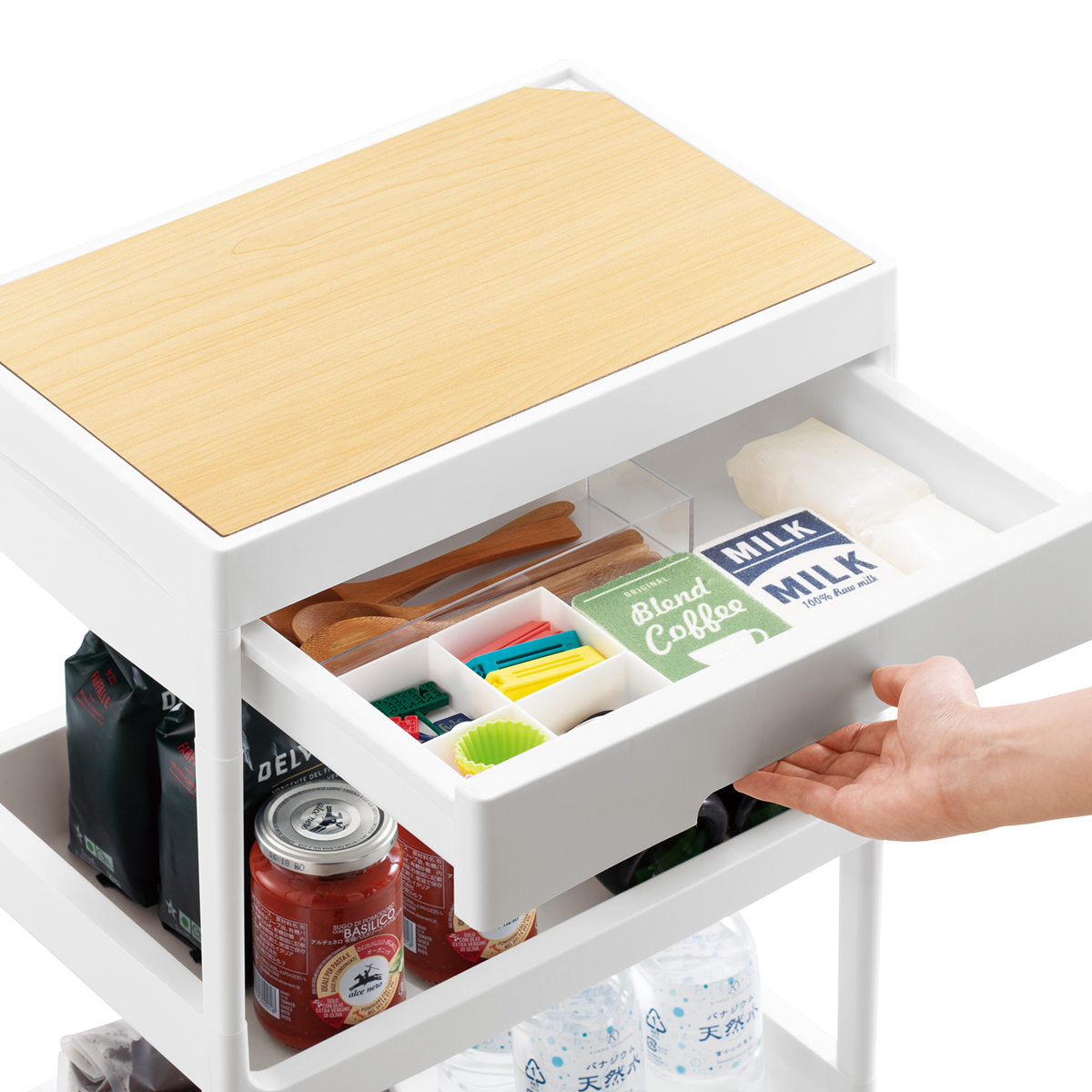 不動技研（FUDOGIKEN） キッチンワゴン 3段 木天板 サージュワゴン 幅