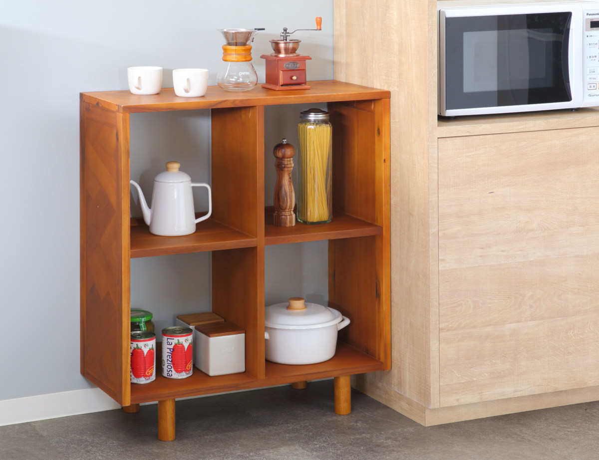 弘益 オープンラック 幅70cm 2段 寄木突板 ヴィンテージ調 HENT