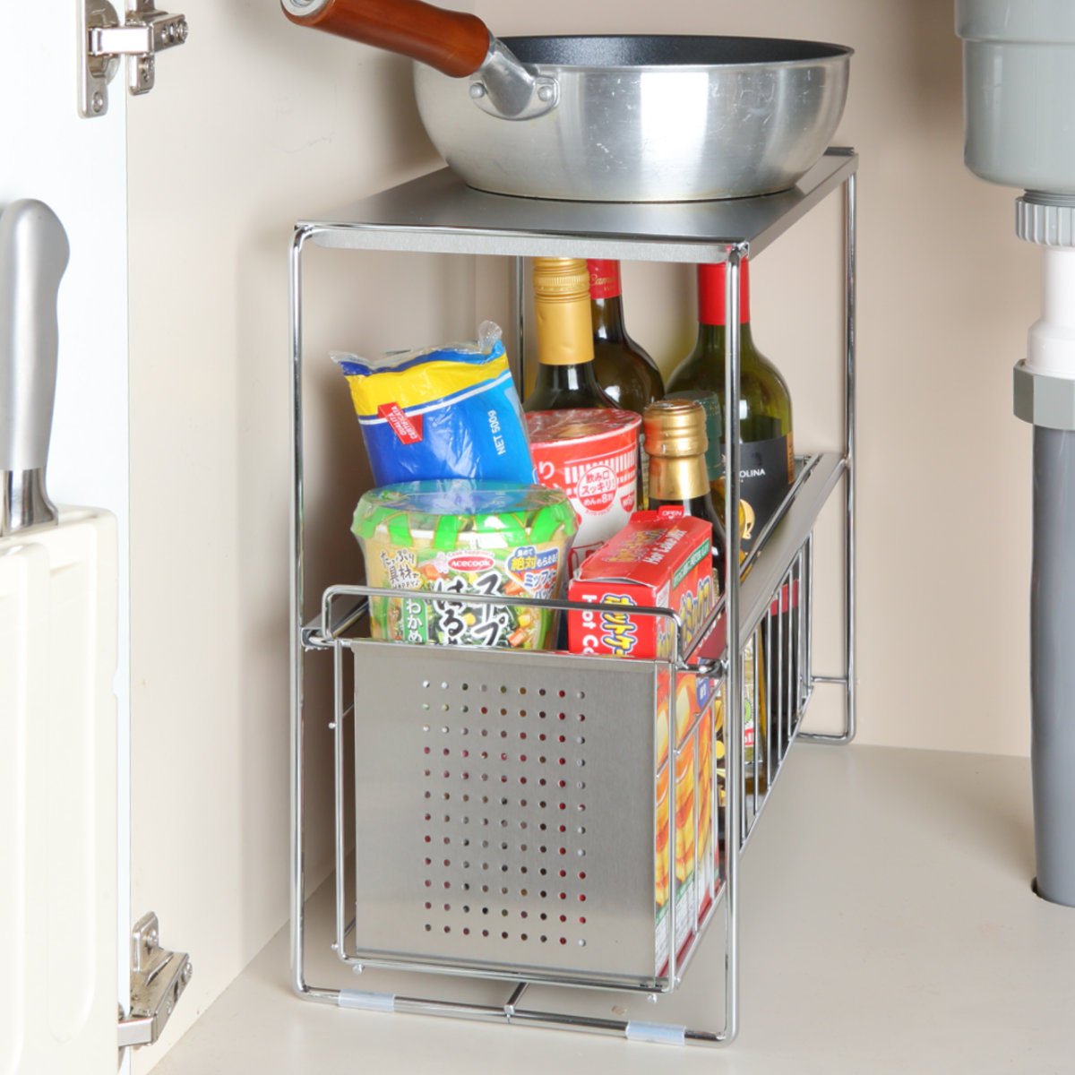 ヨシカワ シンク下収納 シンク下スライド収納 1段 幅20cm （ シンク下