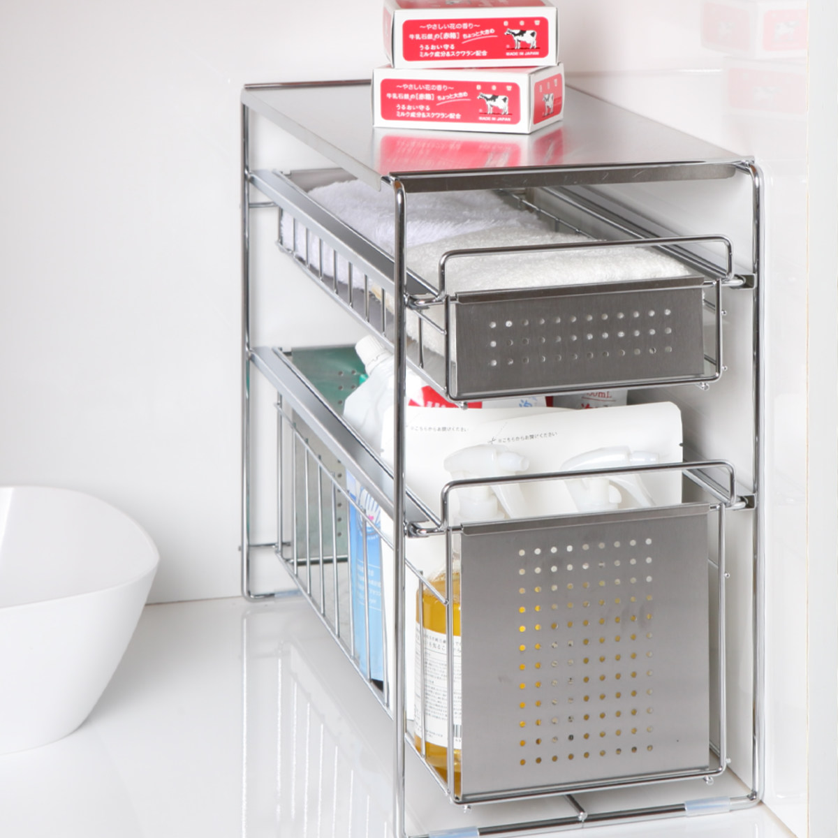 ヨシカワ シンク下収納 シンク下スライド収納 2段 幅20cm （ シンク下