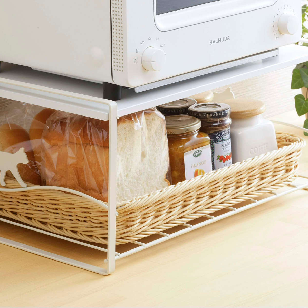 下村企販 キッチンラック トースターラック ネコ （ バスケット付き