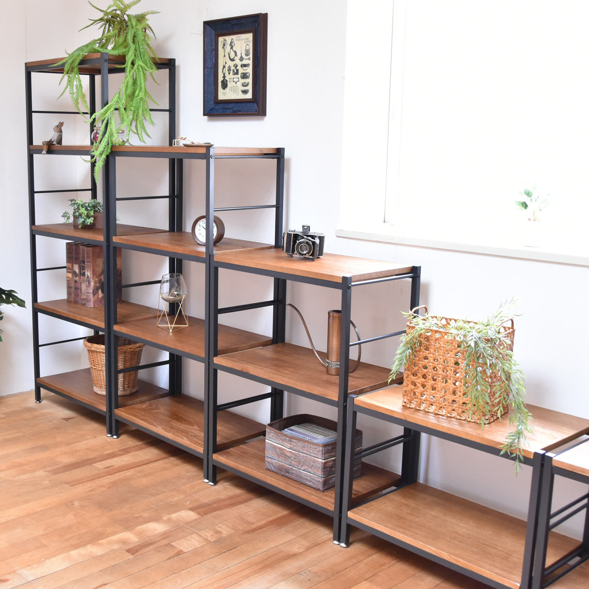 B.Bファニシング オープンラック 2段 ヴィンテージ調 天然木棚板 幅