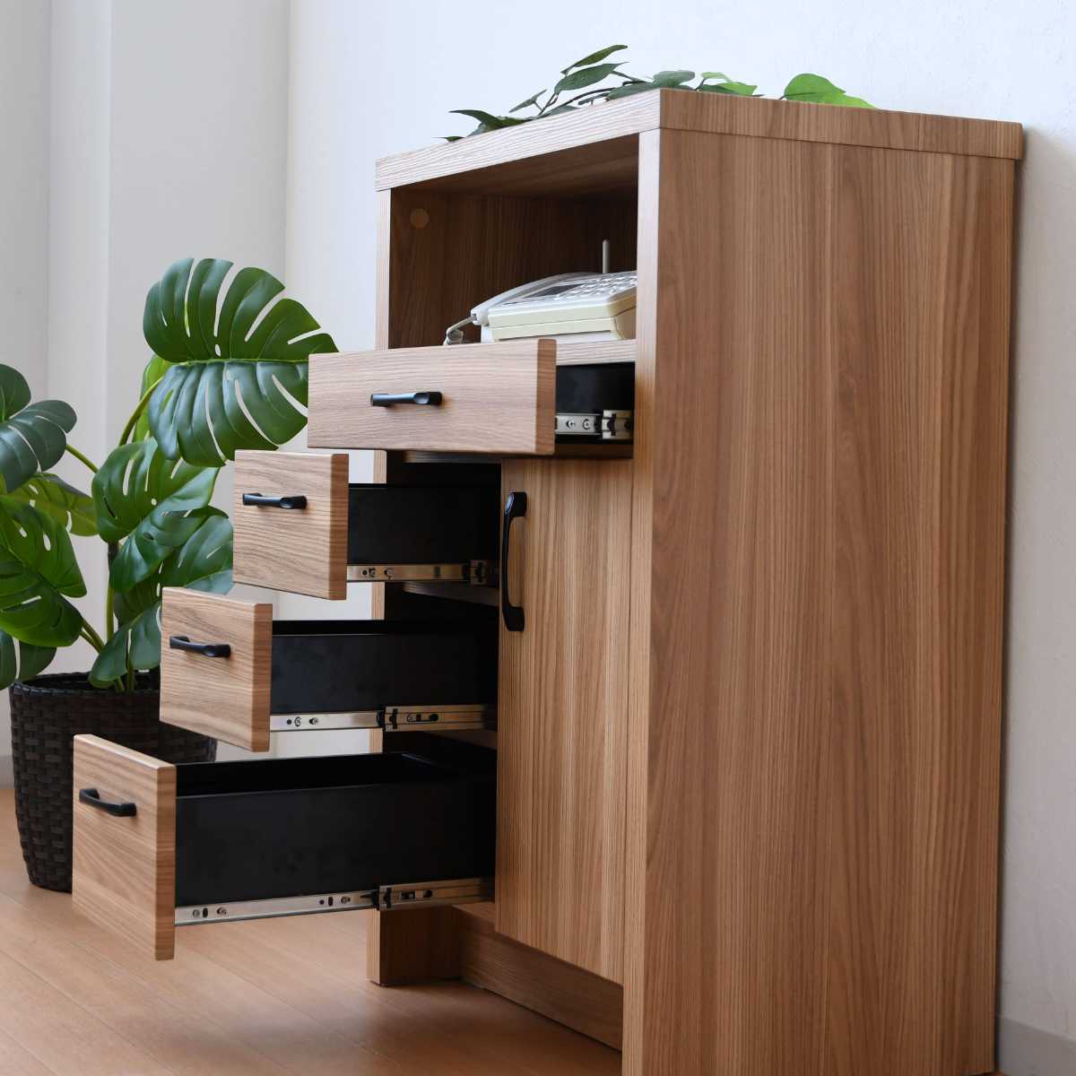 ファックス台 オーク柄 ナチュラルデザイン 幅59cm （ 電話台 ルーター