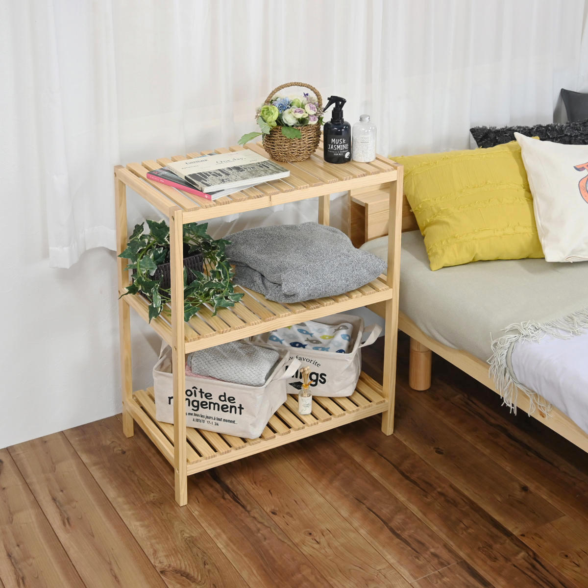 フクダクラフト ウッドラック 3段 天然木 すのこラック 幅60cm