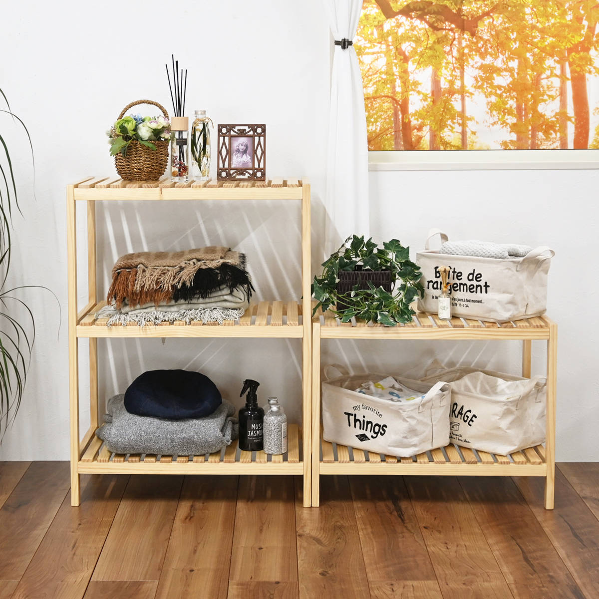 フクダクラフト ウッドラック 3段 天然木 すのこラック 幅60cm