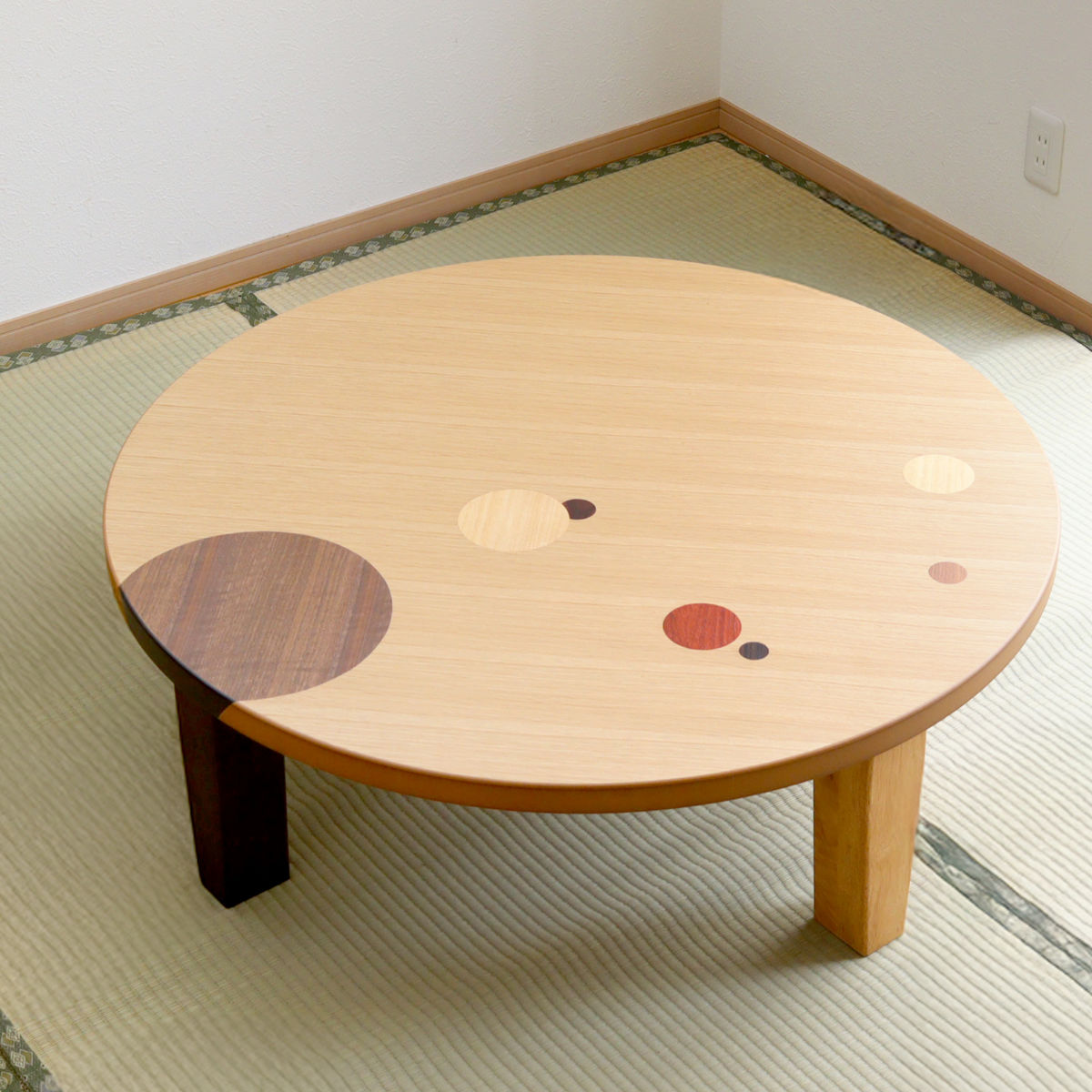 ローテーブル 折りたたみ 円型 直径105cm アース （ ナラ 象嵌入り