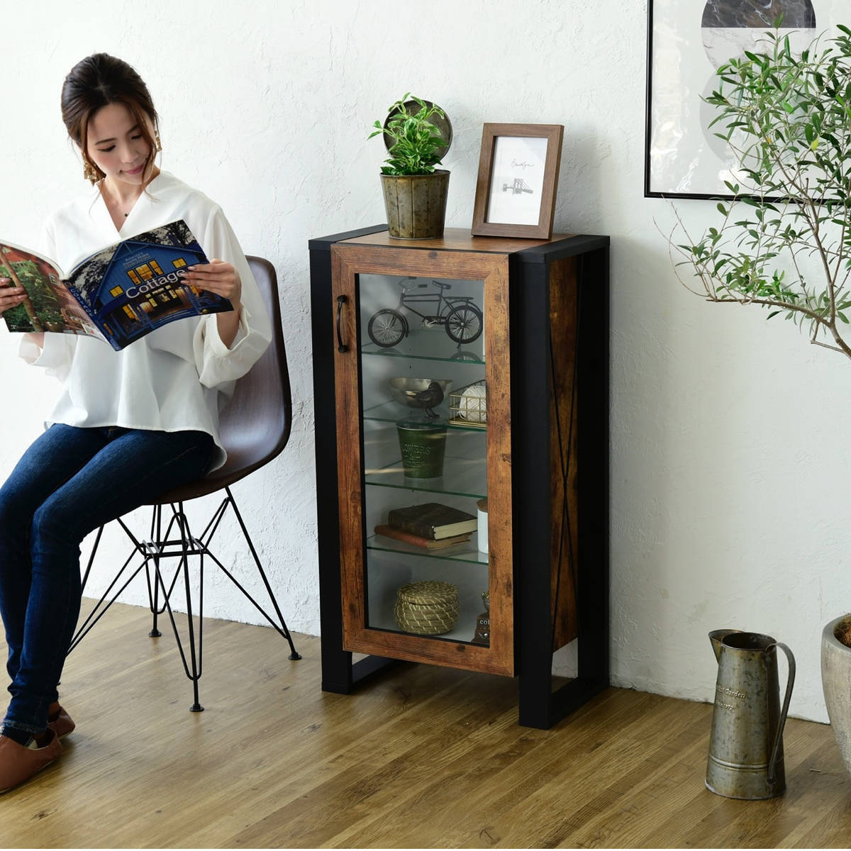 キャビネット 幅50.5cm コレクションケース レトロ調 ブルックリン